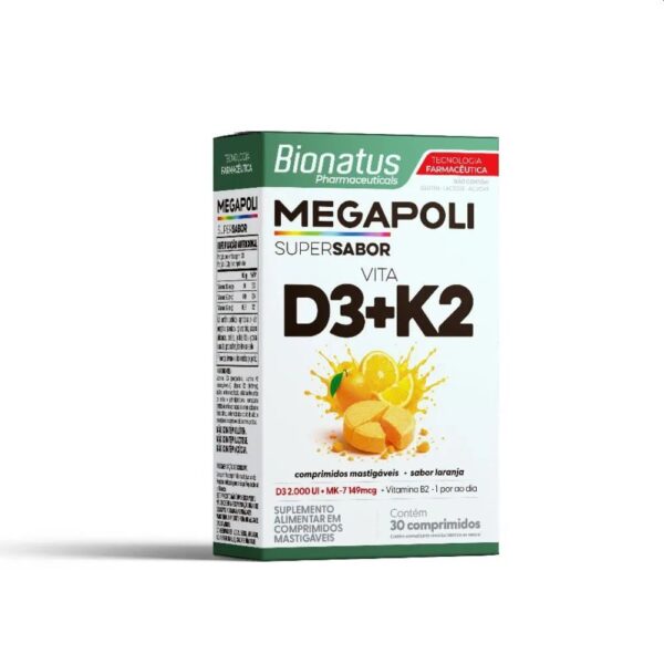 Vitamina D3 + K2 Megapoli Bionatus - 30 comprimidos mastigáveis